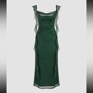 Cider COWL NECK SOLID GLITTER RUFFLE HEM MAXI DRESS NWT
